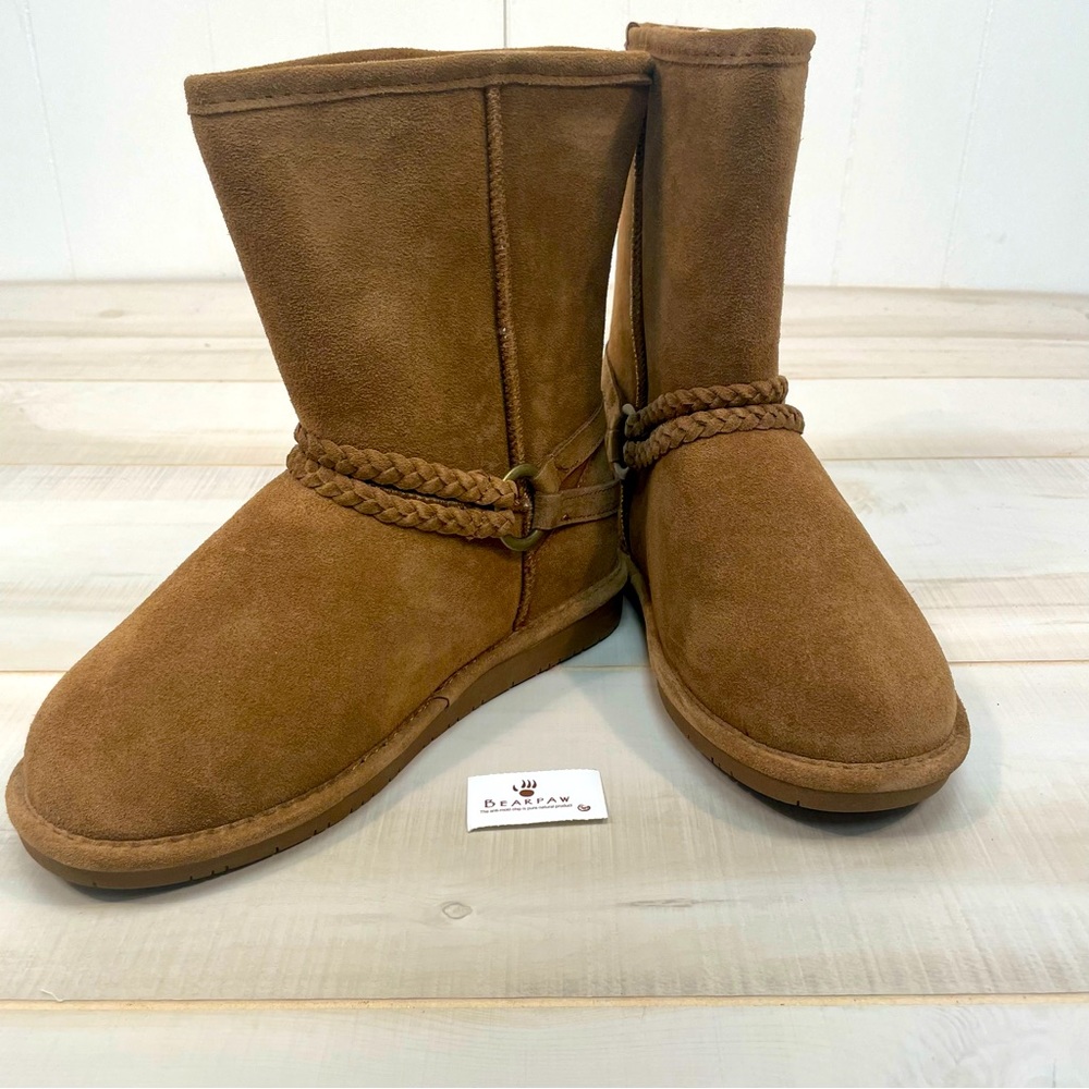Bearpaw NWT Adele Hickory Suede Fleece Lined Snow Boots Sz 9 Leather Sherpa - Picture 5 of 11